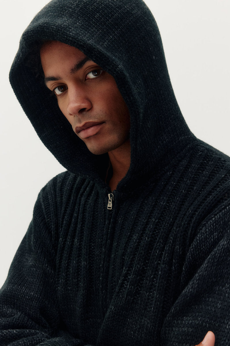 Knitted Zip Hoodie - BLK