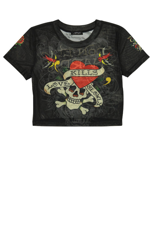 LKS Skull Power Mesh Baby Tee - BLK
