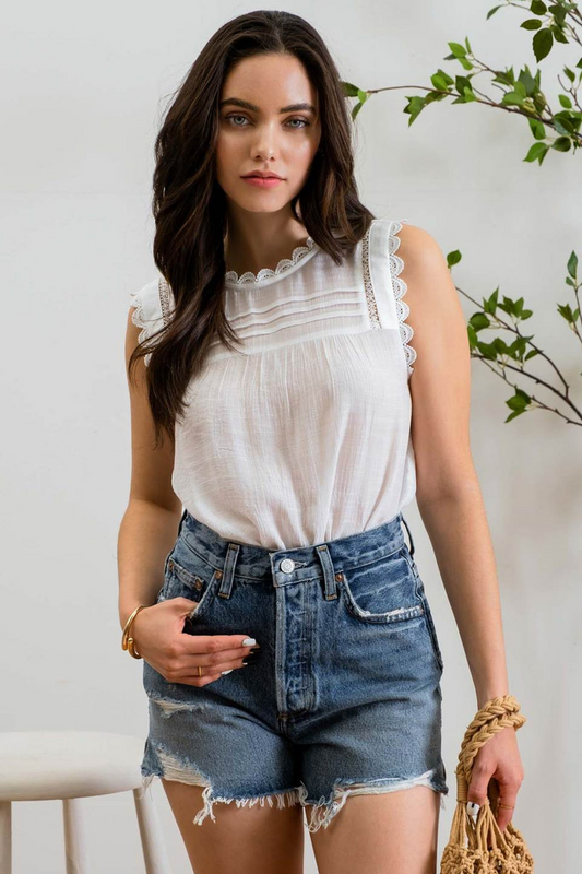 Lace Edge Top - WHT