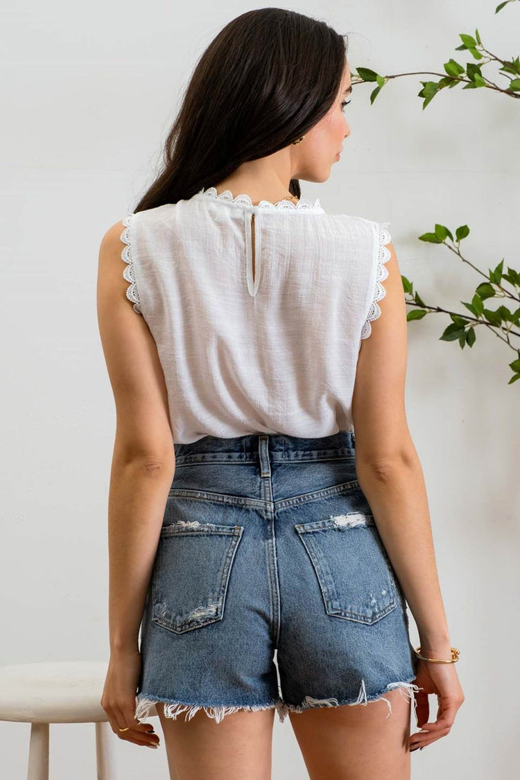 Lace Edge Top - WHT