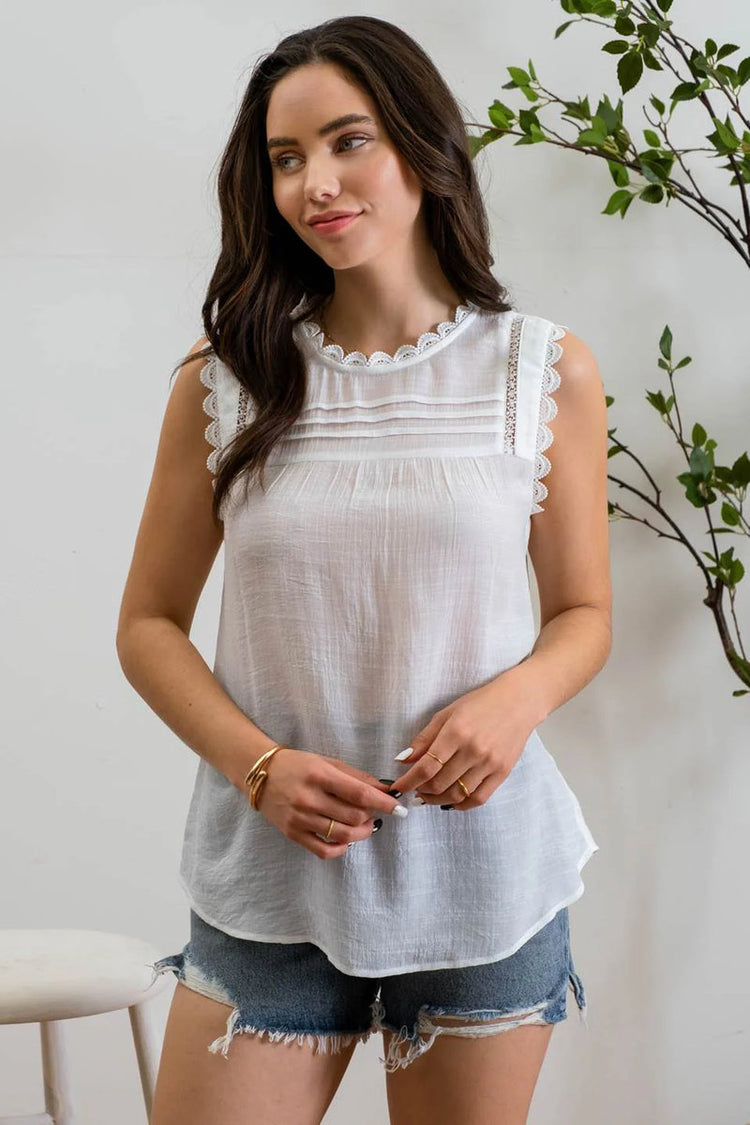 Lace Edge Top - WHT