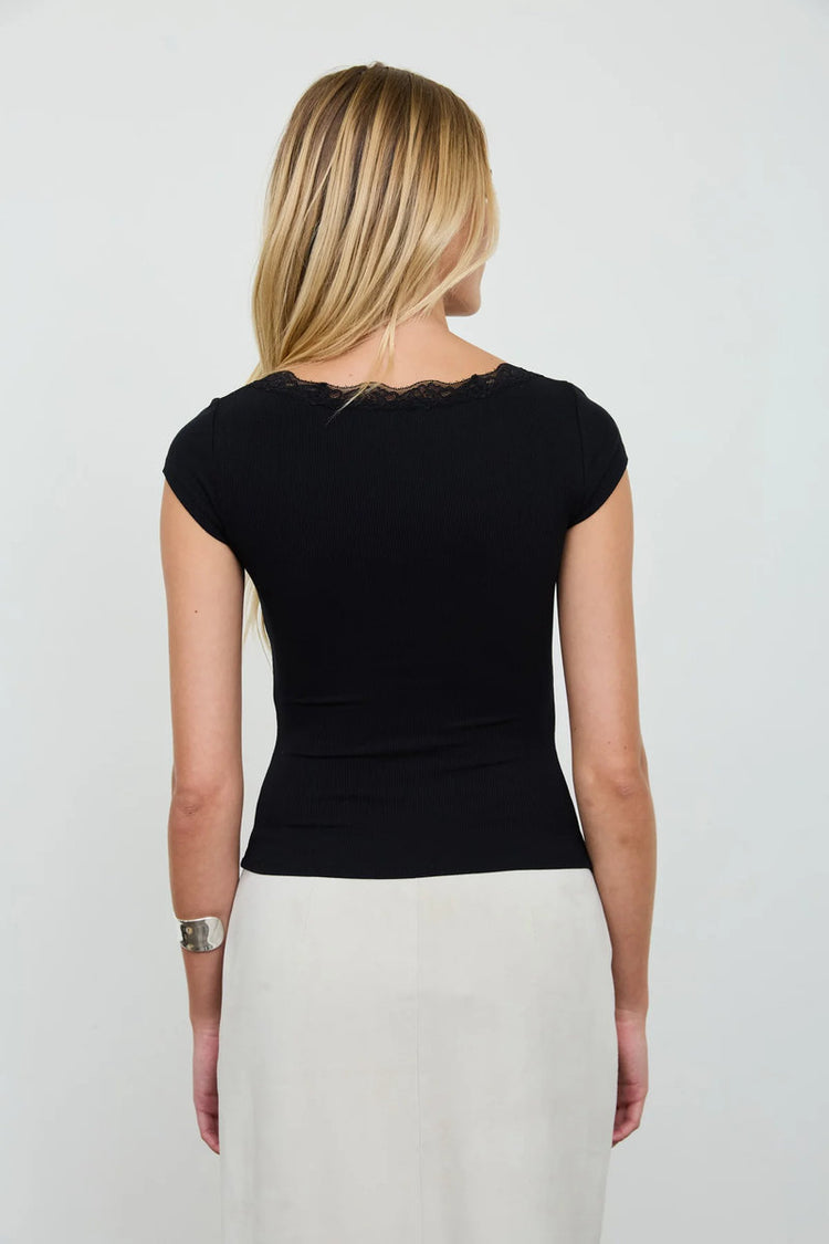 Lace Henley Tee - BLK