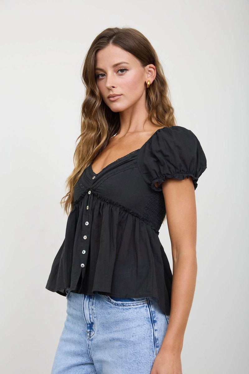 Lace Peplum Top - BLK