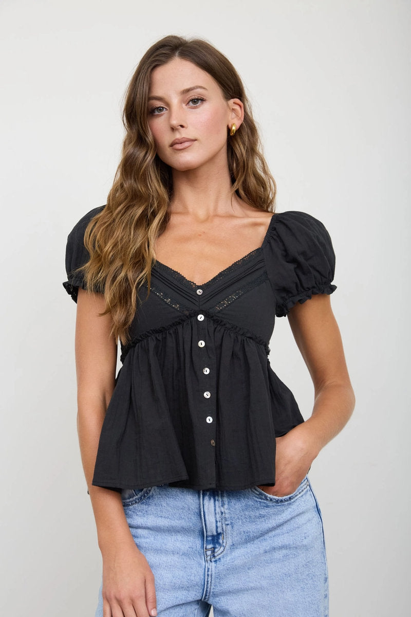 Lace Peplum Top - BLK
