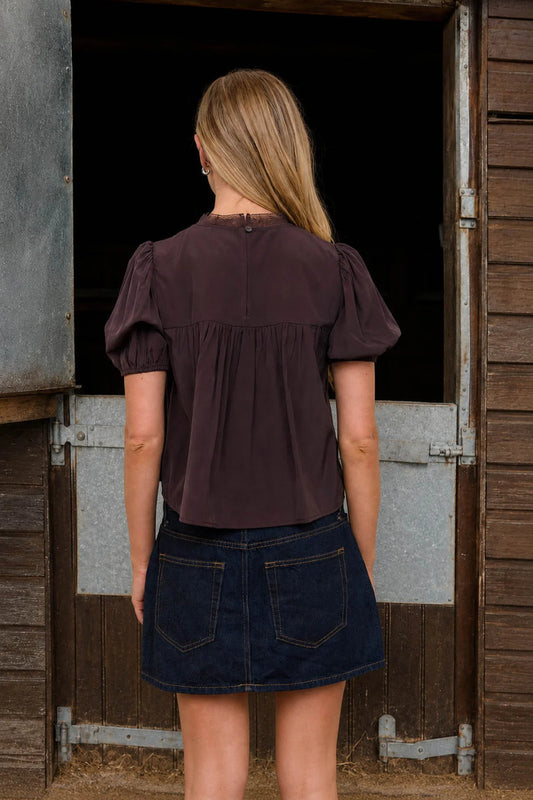 Lace Puff Sleeve Top - BRN