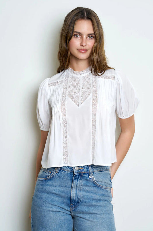 Lace Puff Sleeve Top - White