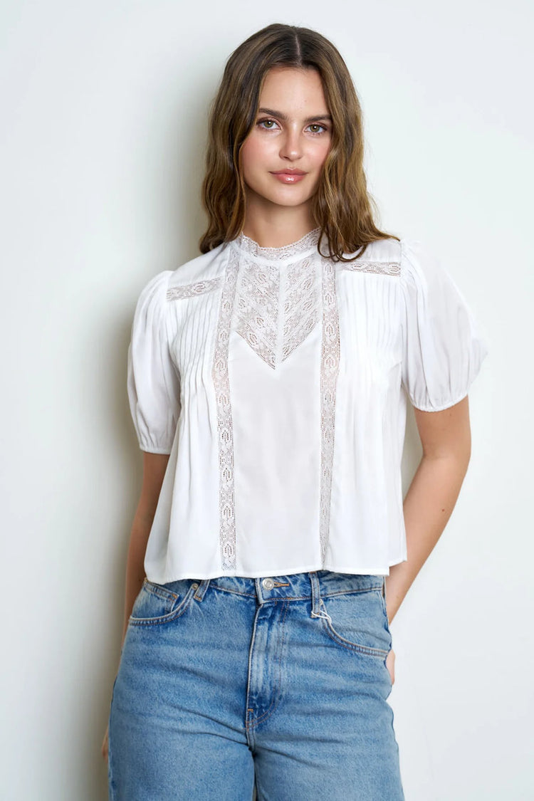 Lace Puff Sleeve Top - White
