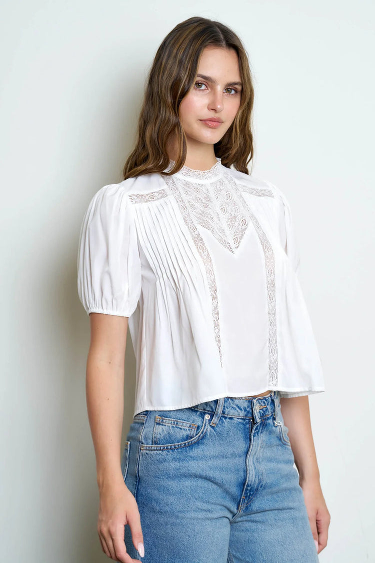 Lace Puff Sleeve Top - White