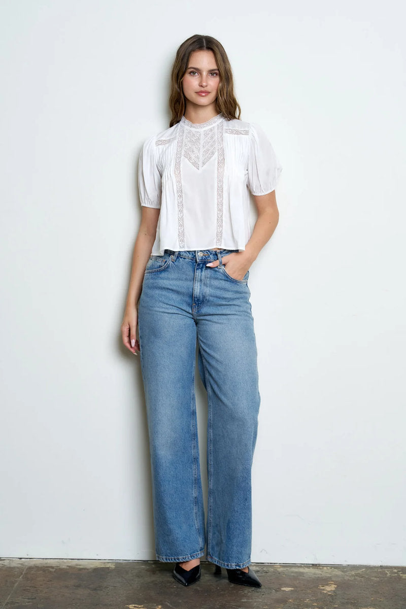 Lace Puff Sleeve Top - White