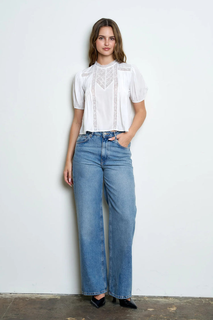 Lace Puff Sleeve Top - White