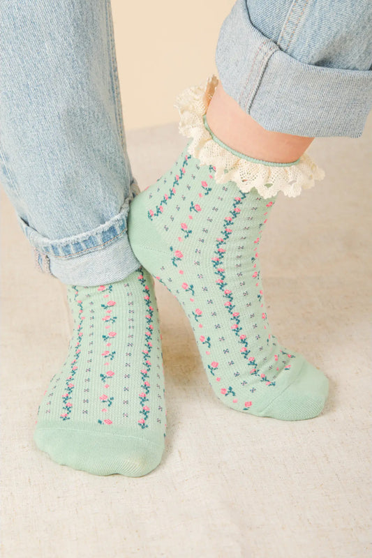 Lace Top Rose Socks - SAG