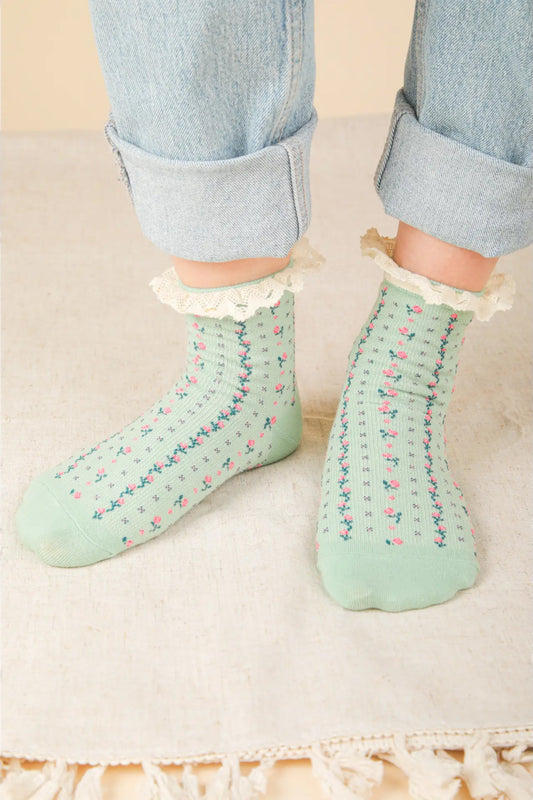 Lace Top Rose Socks - SAG