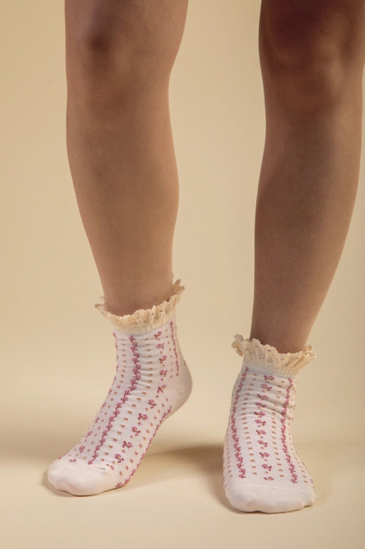 Lace Top Rose Socks - WHT