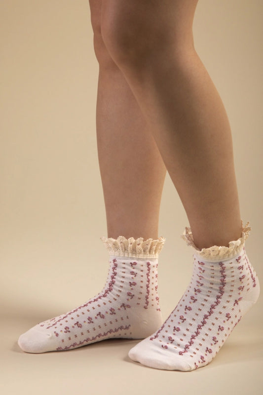 Lace Top Rose Socks - WHT