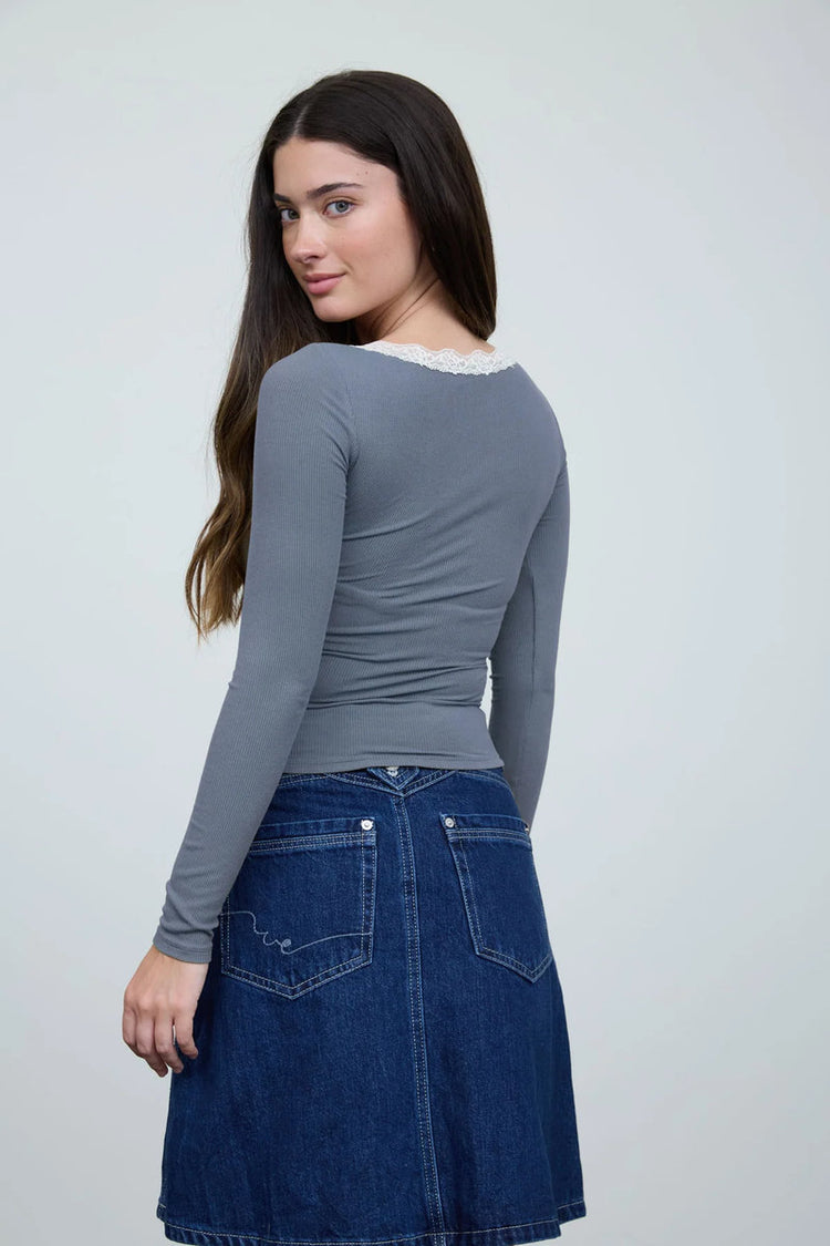 Lace Trim Henley  - BLU
