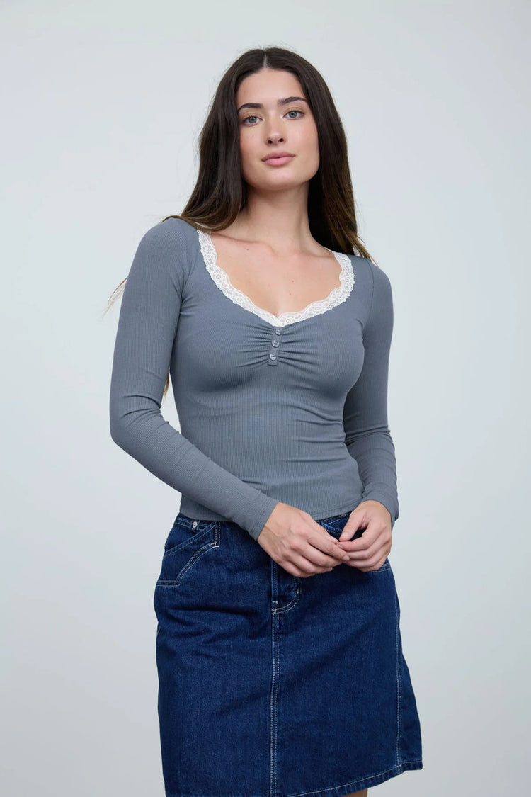 Lace Trim Henley  - BLU