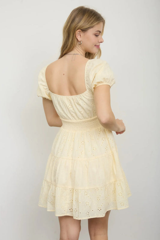Lakeside Eyelet Mini Dress - YEL