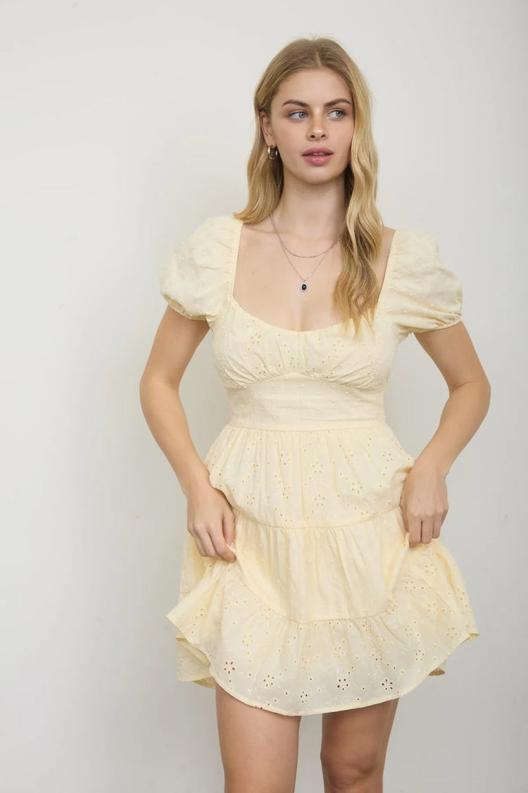 Lakeside Eyelet Mini Dress - YEL