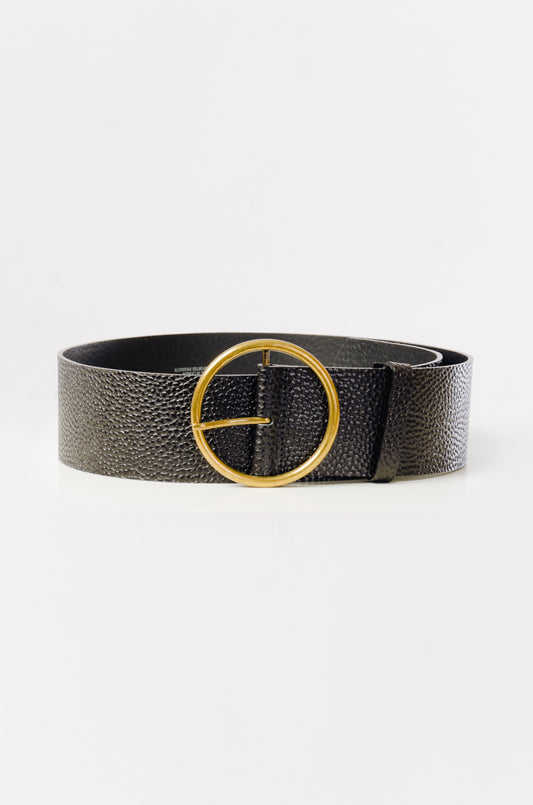 Leather Belt with Brass Buckle - BLK