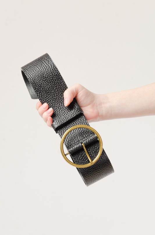 Leather Belt with Brass Buckle - BLK