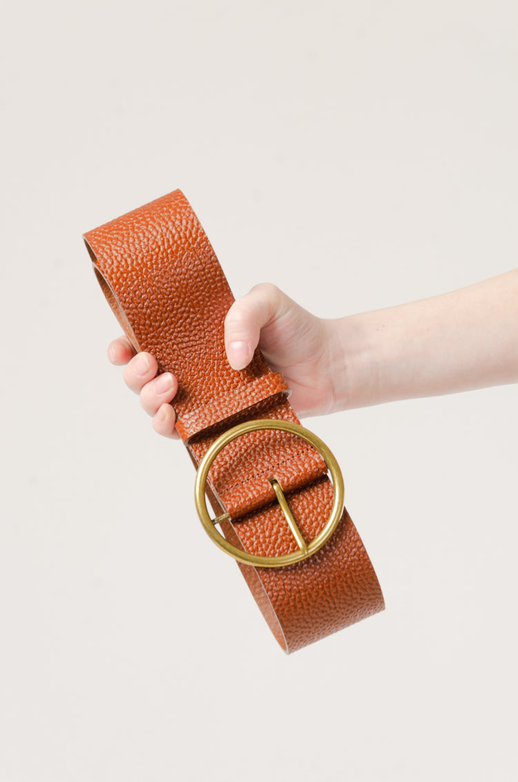 Leather Belt with Brass Buckle - CGN