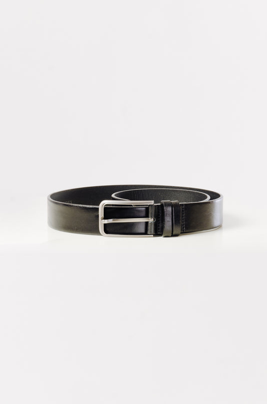 Leather Belt with Double Loops - BLK