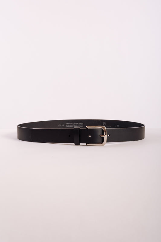 Leather Belt with Nickel Buckle - BLK