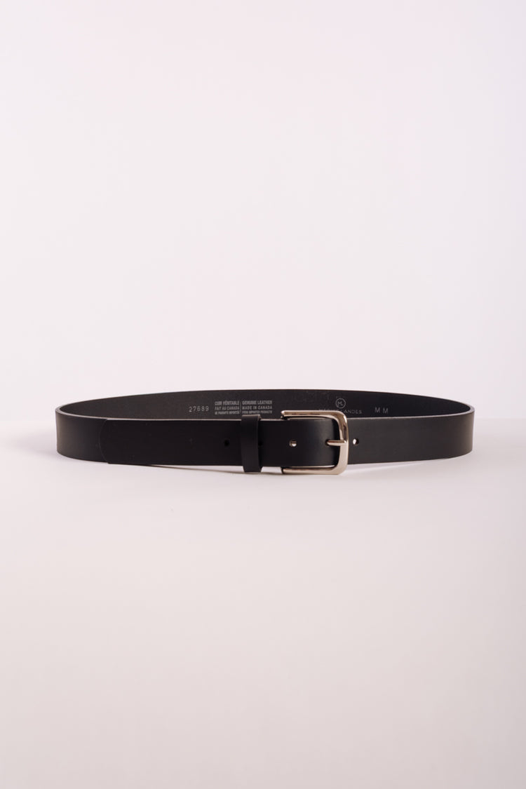 Leather Belt with Nickel Buckle - BLK