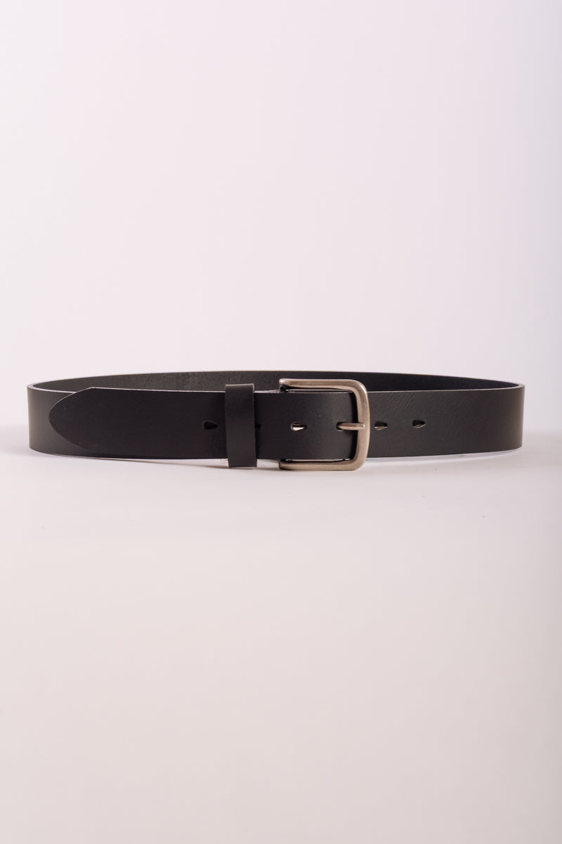 Leather Belt with Nickel Buckle - BLK