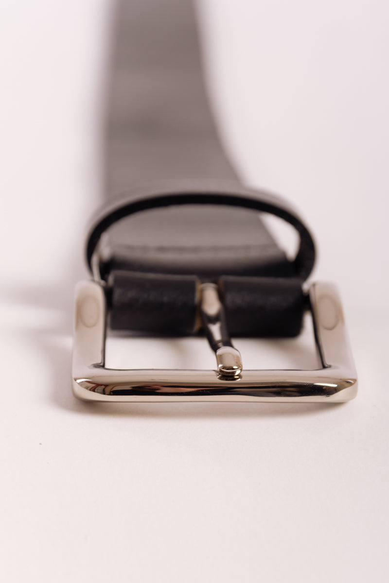 Leather Belt with Nickel Buckle - BLK