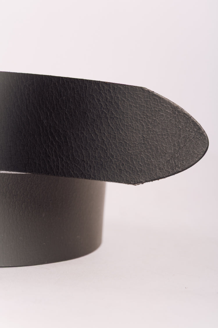 Leather Belt with Nickel Buckle - BLK