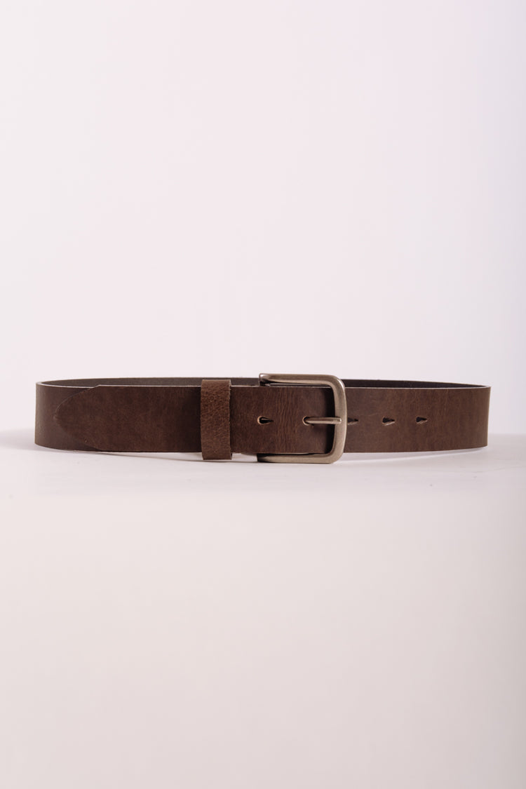 Leather Belt with Nickel Buckle - BRN