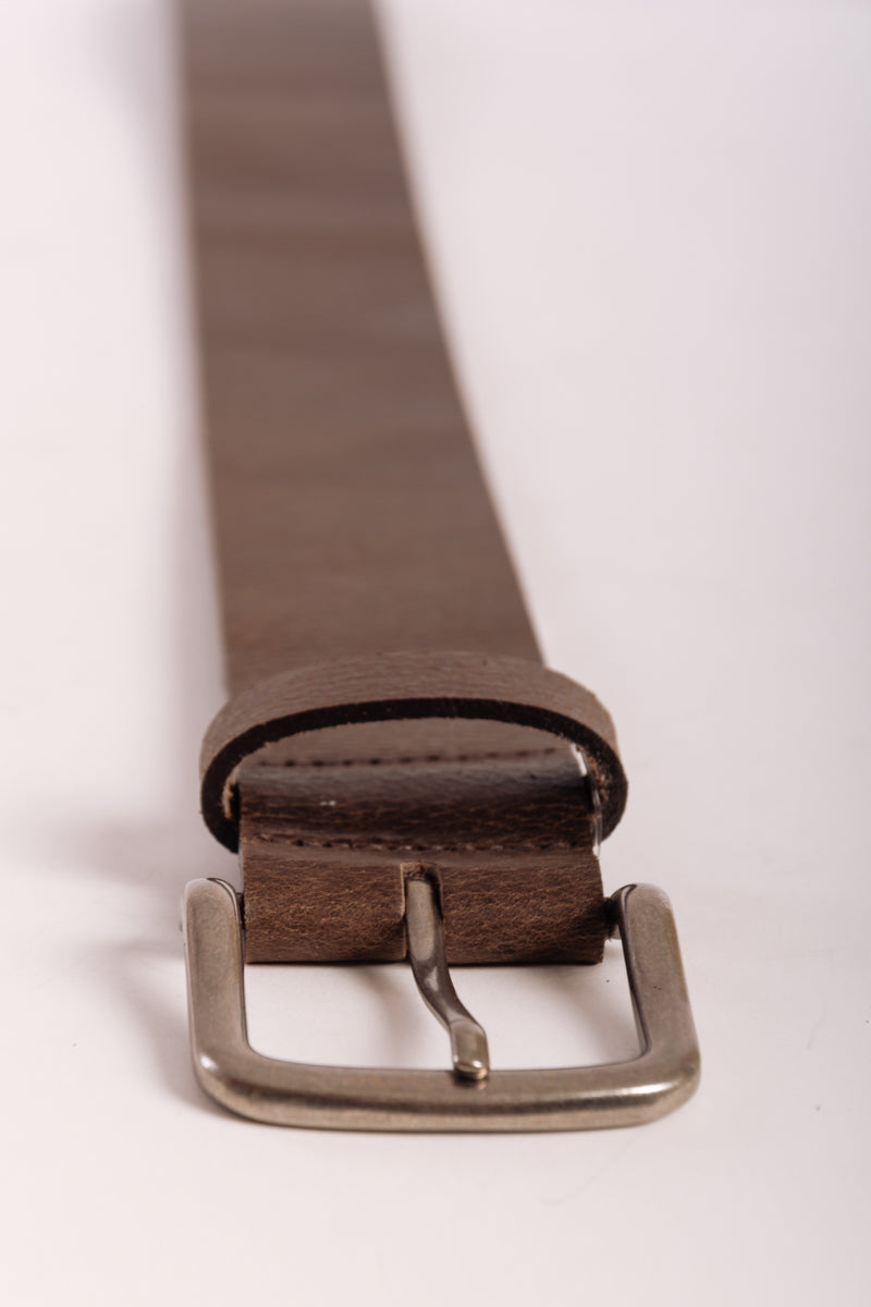 Leather Belt with Nickel Buckle - BRN