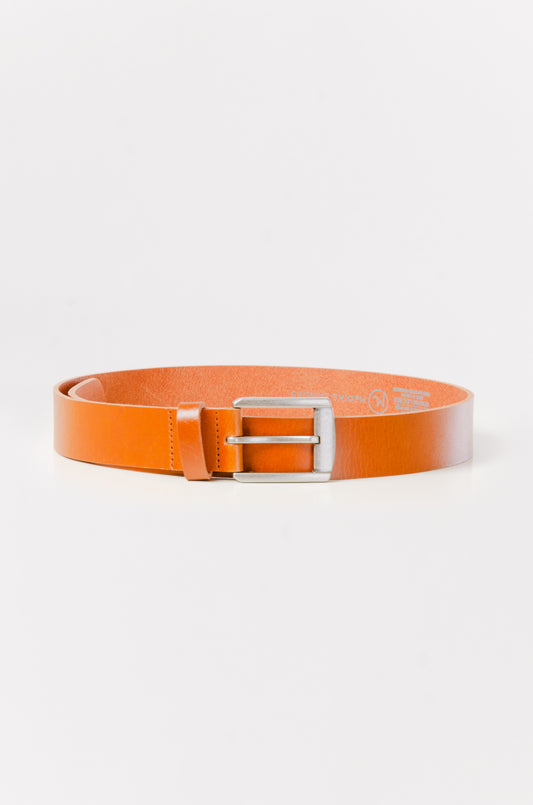 Leather Belt with Nickel Buckle - TAN
