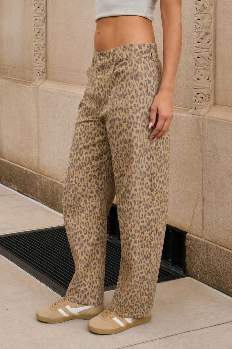 Leopard Barrel Jeans - KHA