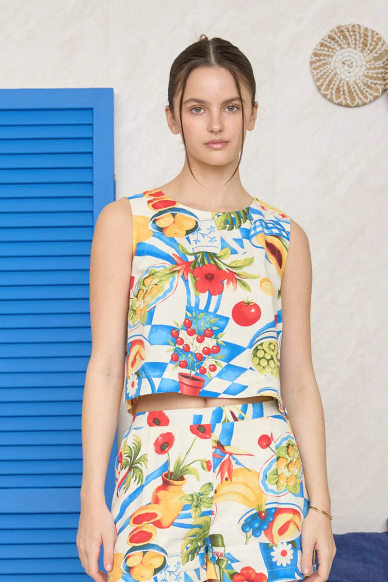 Linen Tropical Picnic Top - CRM