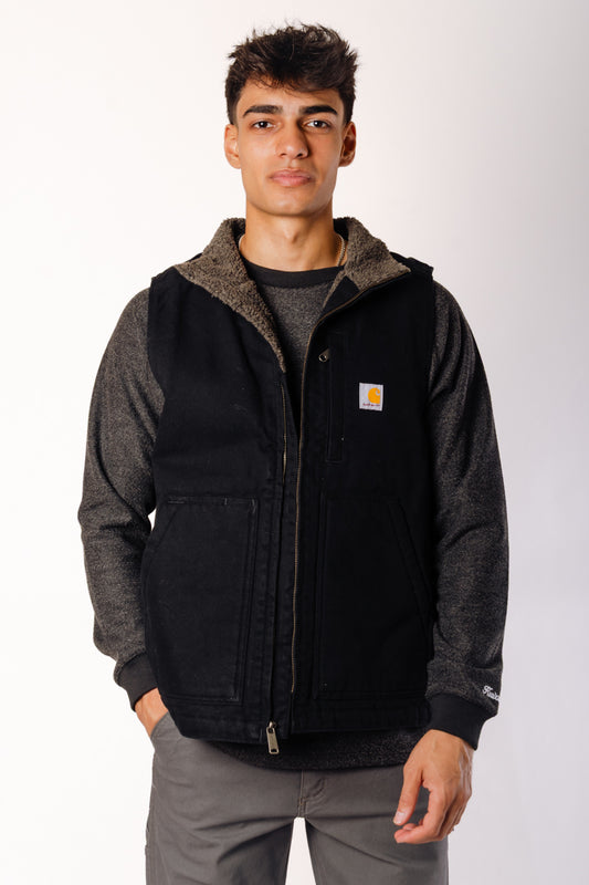 Loose Fit Sherpa-Lined Vest - BLK