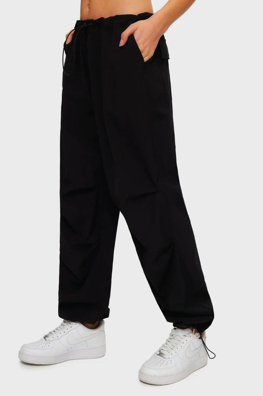 Low Cut Baggy Parachute Pants - BLK