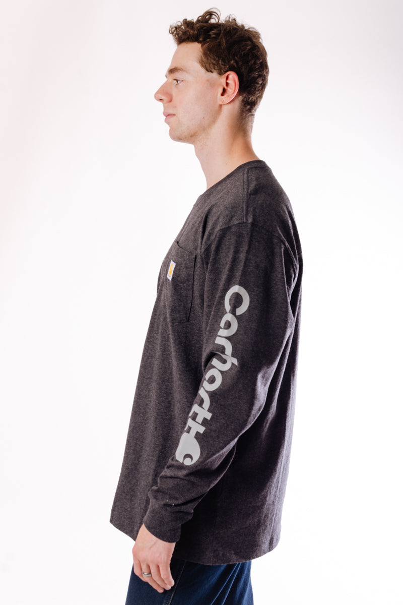 CARHARTT Men s Loose Fit Heavyweight Graphic Long Sleeve Below The Belt Carbon Heather Cool Gray Ink S