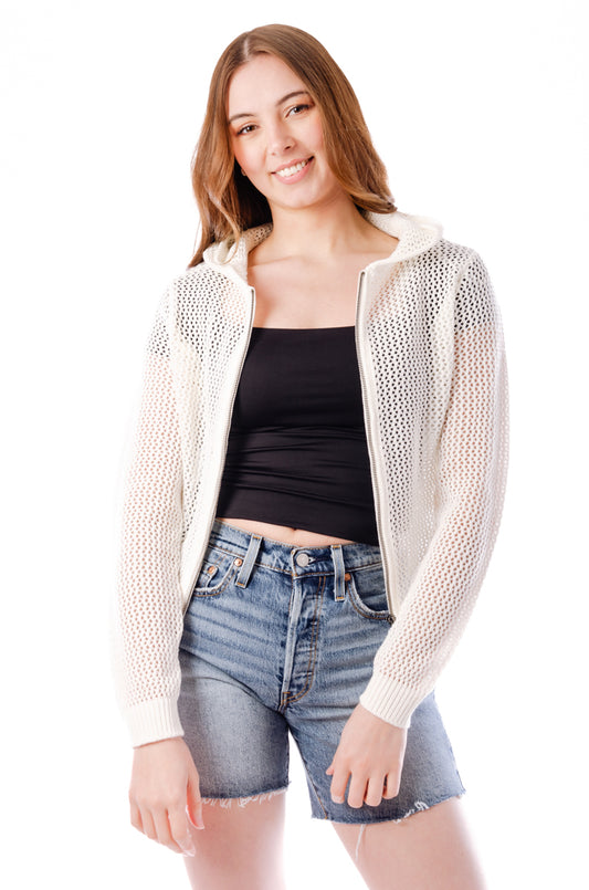 Luna Zip Up Cardigan - WHT