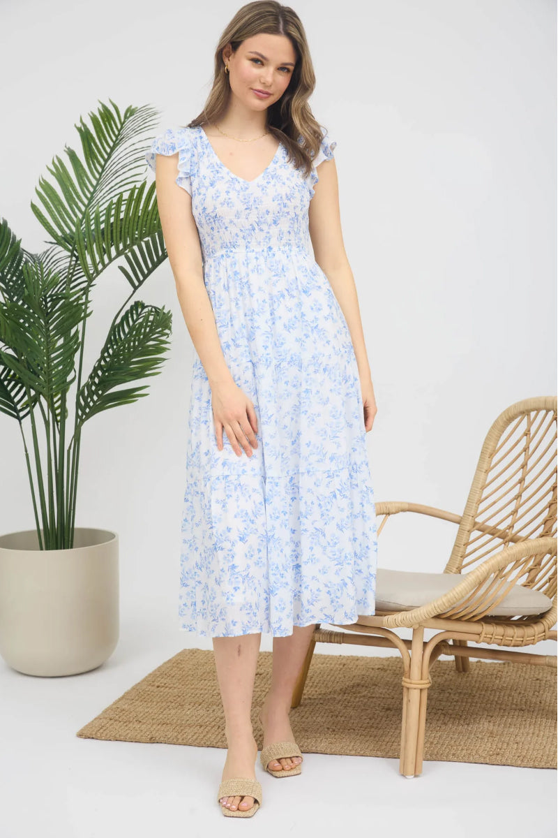 Lyra Floral Midi Dress - BLU
