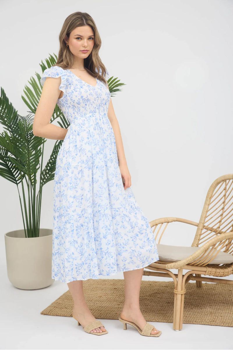 Lyra Floral Midi Dress - BLU