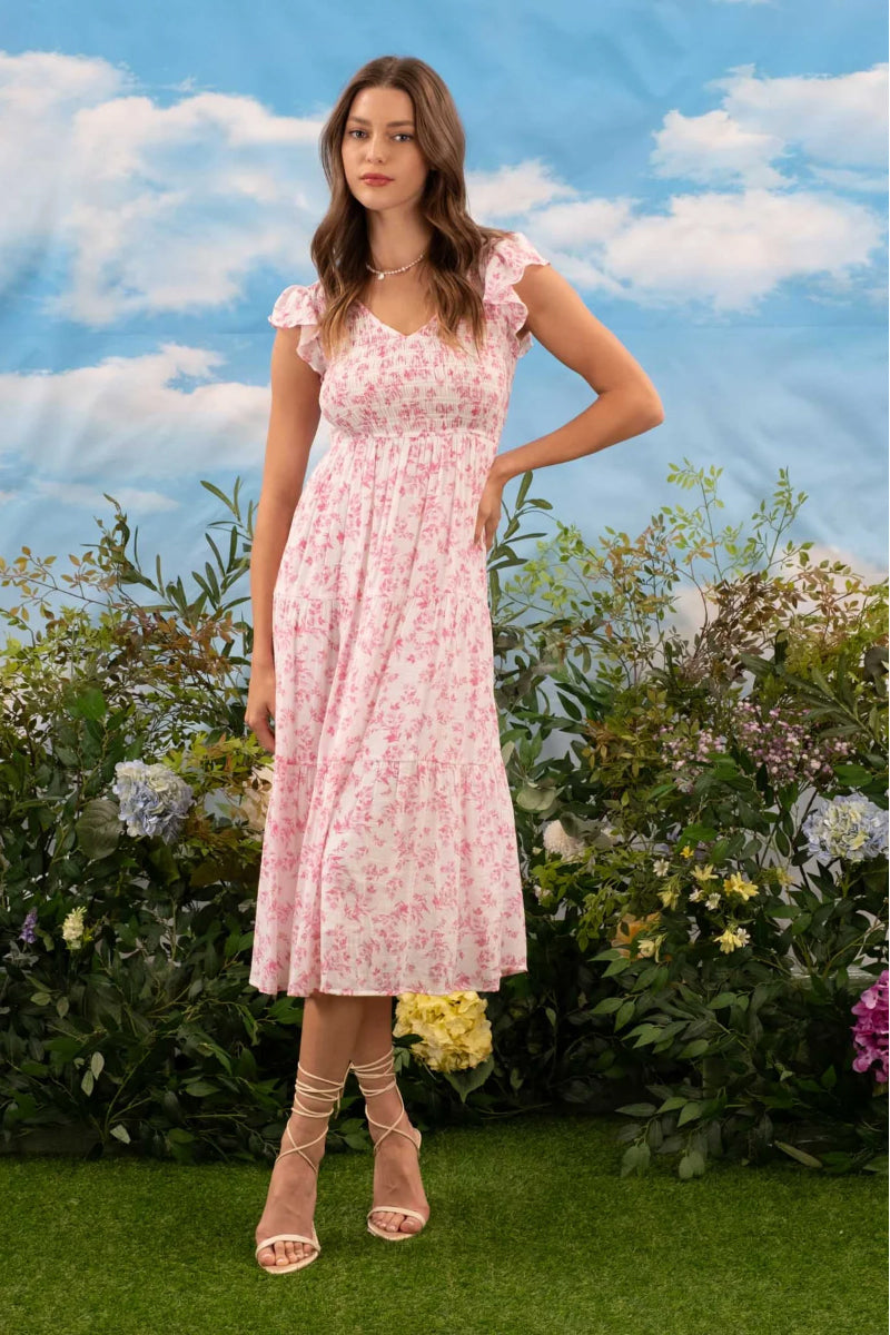 Lyra Floral Midi Dress - PNK