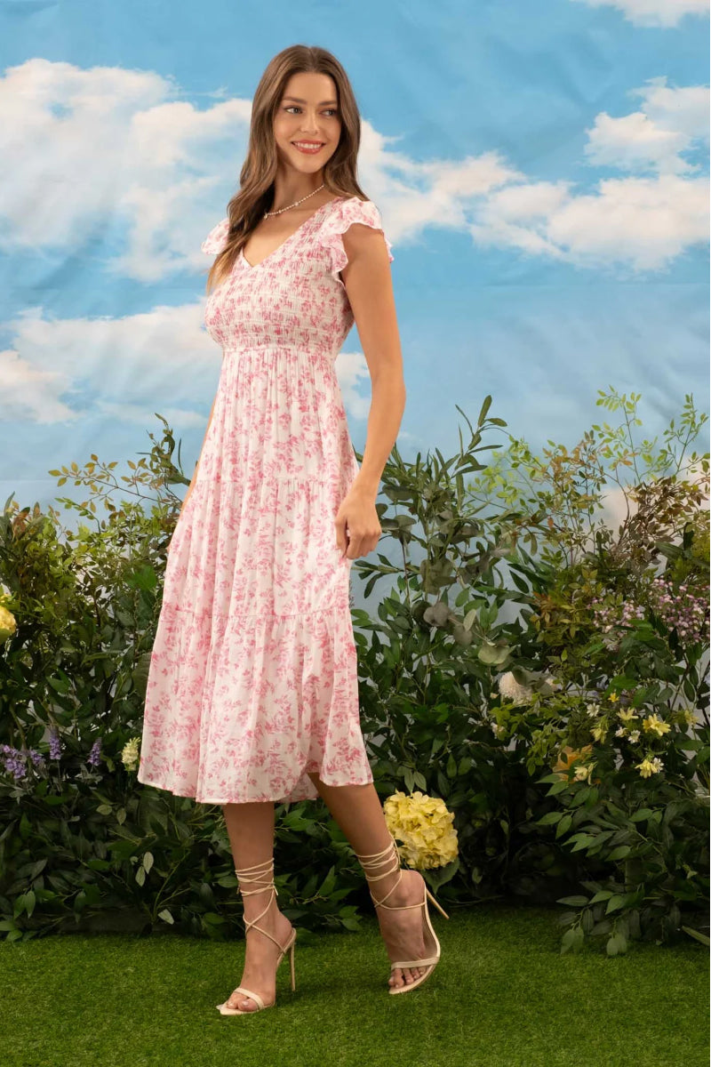 Lyra Floral Midi Dress - PNK