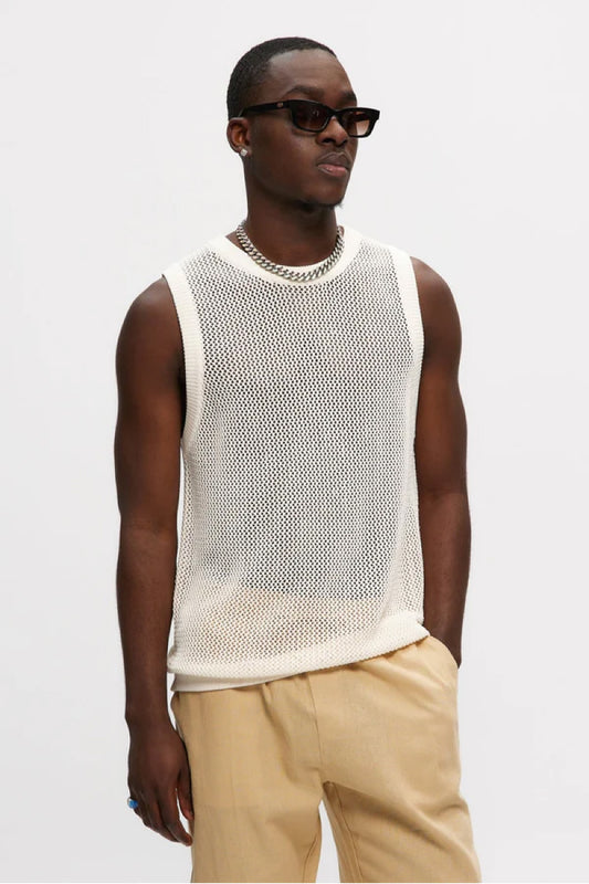 Mesh Knitted Tank Top - White