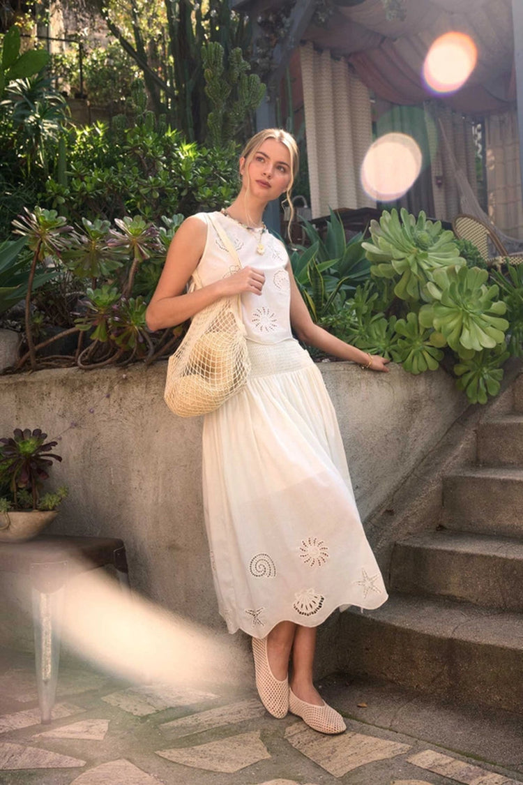 Nautical Eyelet Midi Skirt - ECR