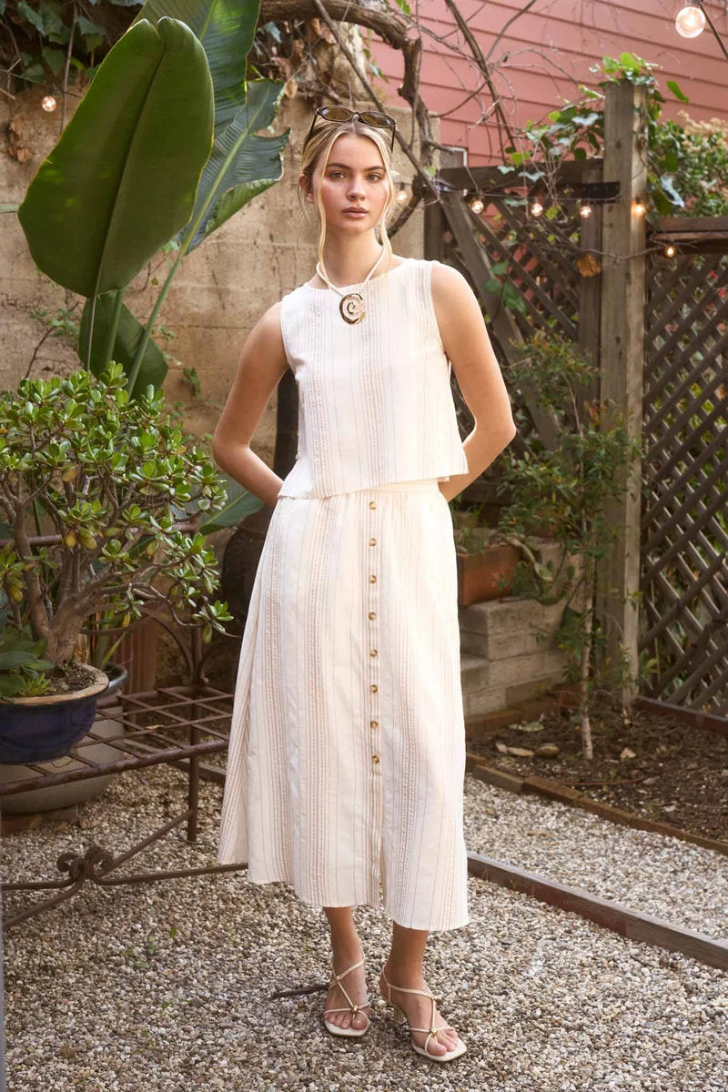 Nautical Eyelet Midi Skirt - ECR