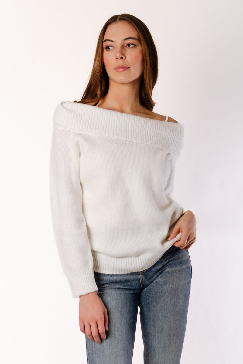 Off Shoulder Sweater - WHT