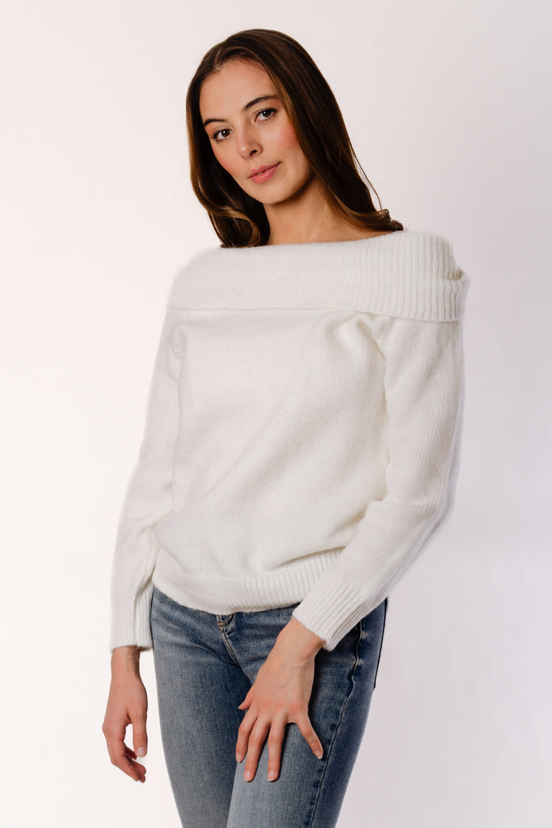 Off Shoulder Sweater - WHT