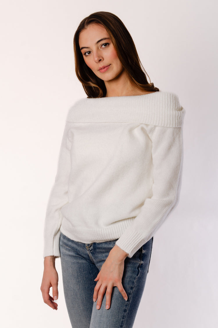 Off Shoulder Sweater - WHT